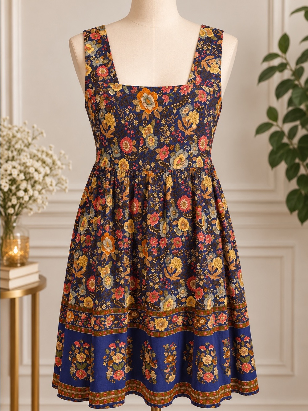 NATURAL LIFE Navy Floral Square-Neck Mini Dress